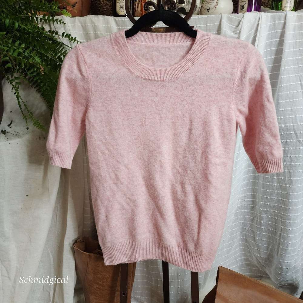 Unbranded Pink 100% Superfine Merino Wool Short Sleeve Sweater Crew Neck Small